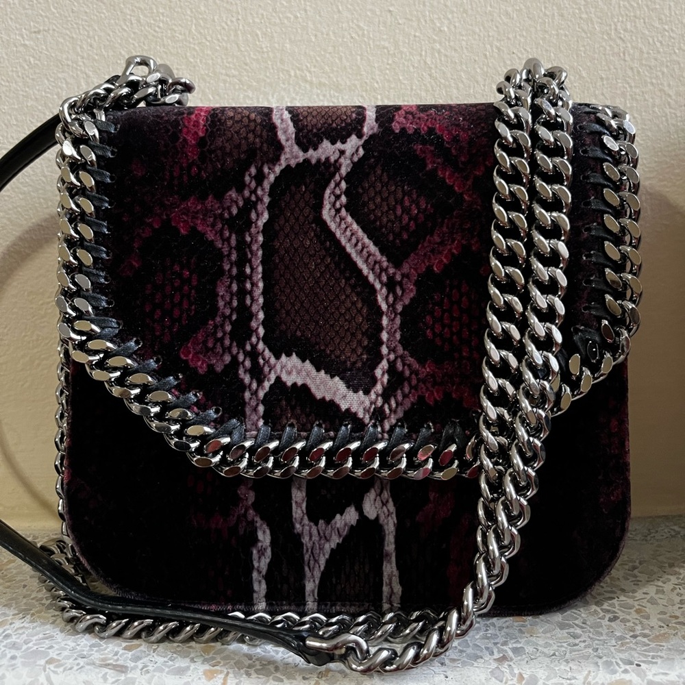 STELLA MCCARTNEY purple snakeskin velvet Falabella Box Bag